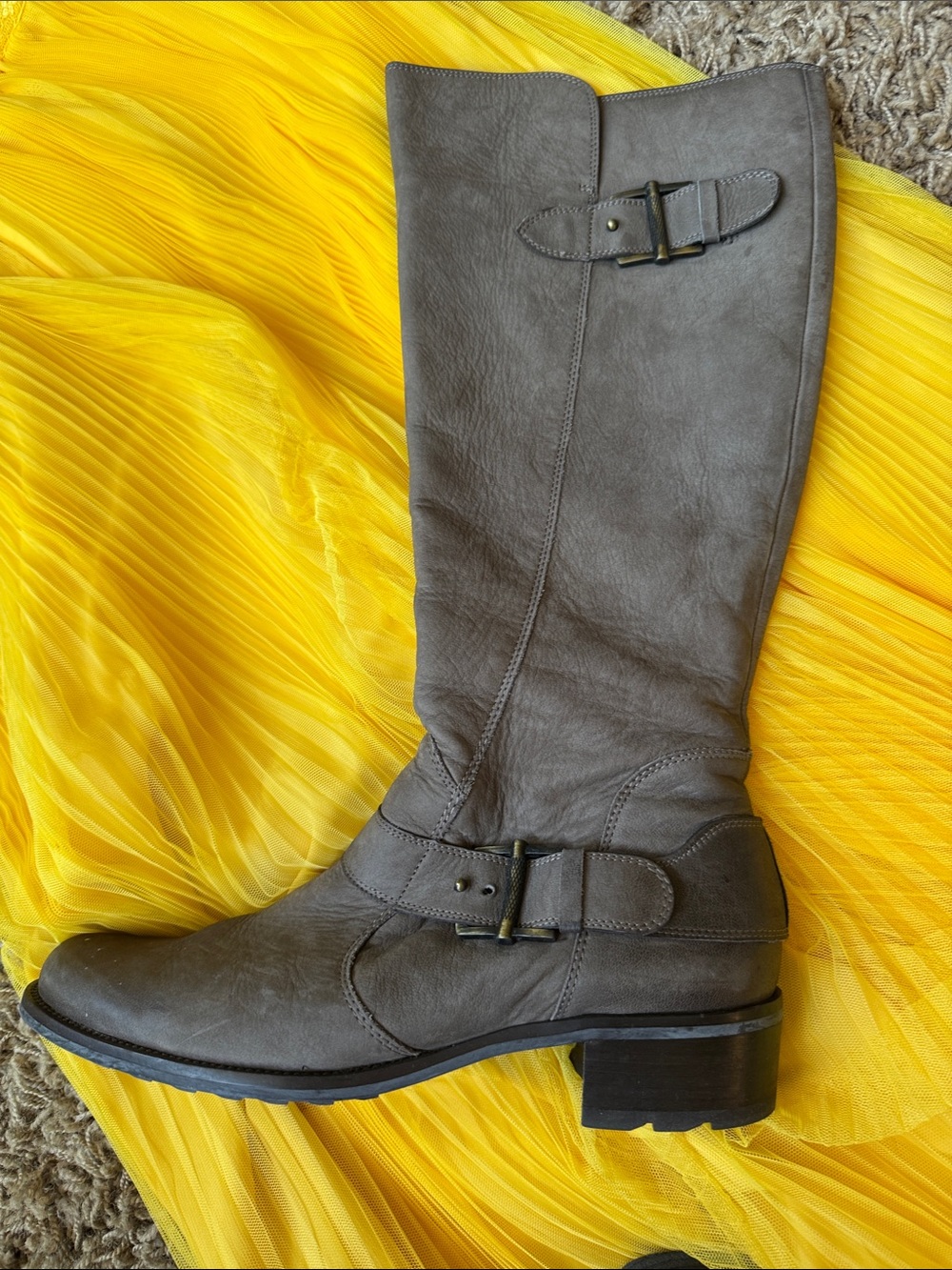 Paul Green Taupe Knee-High Buckle Heeled Boots